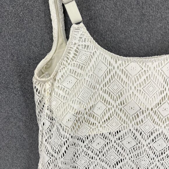 Profile by Gottex Tankini Top Womens 32D White Crochet Fringe Swimsuit 626-1D37 - Picture 12 of 15